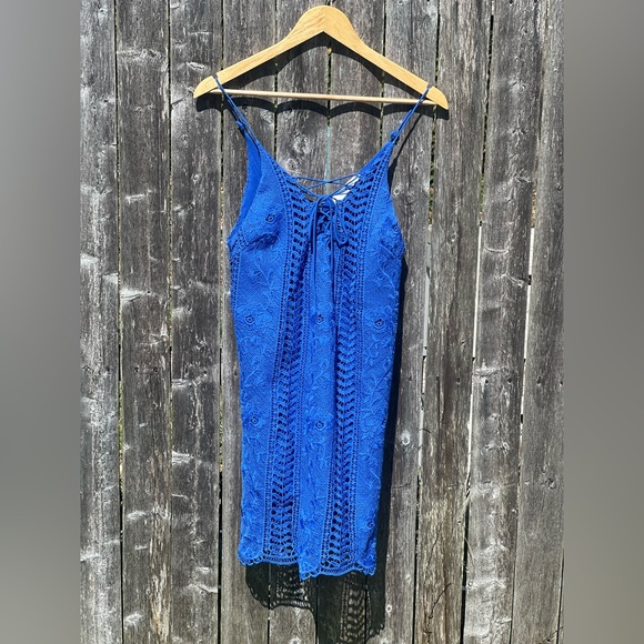 ASTR THE Label ROYAL Blue Floral Crochet Lace up Dress - Picture 3 of 9